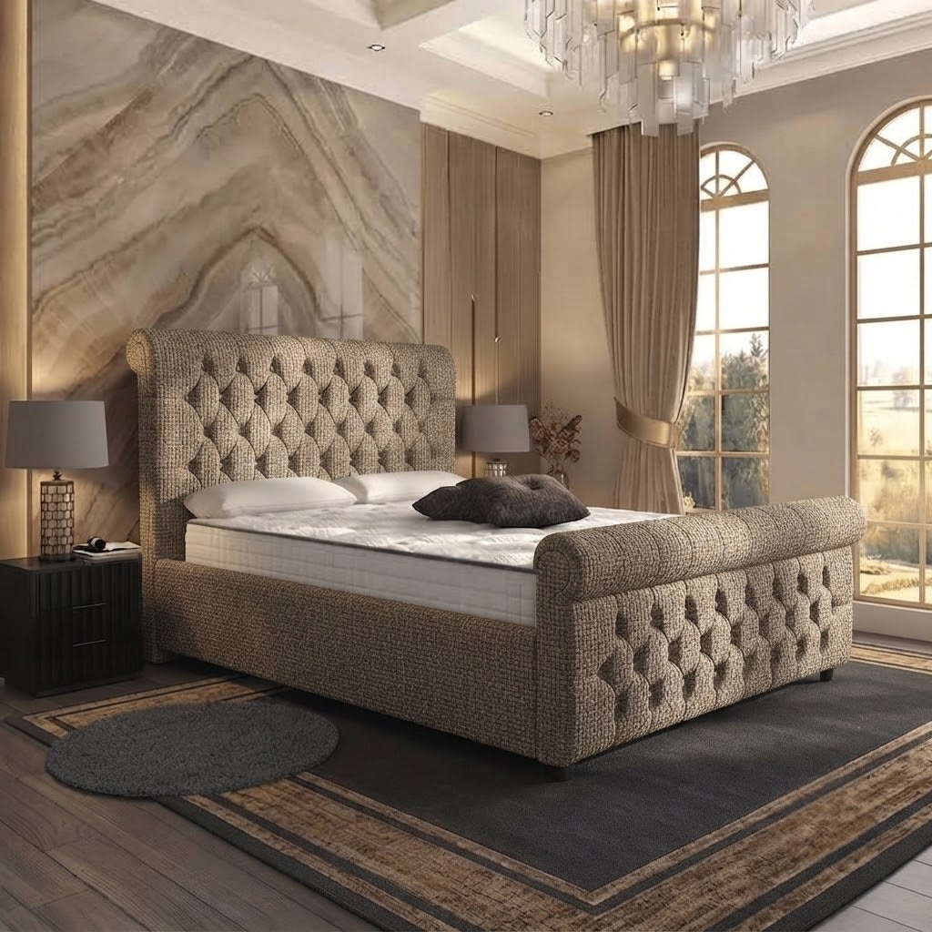 Buckingham Upholstered Ottoman Bed - Latte Wool
