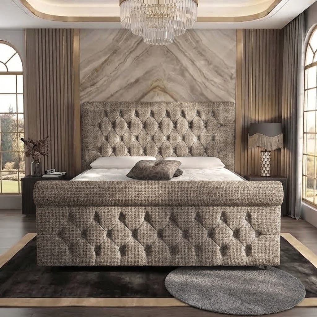 Buckingham Upholstered Ottoman Bed - Latte Wool