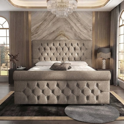 Buckingham Upholstered Ottoman Bed - Latte Wool