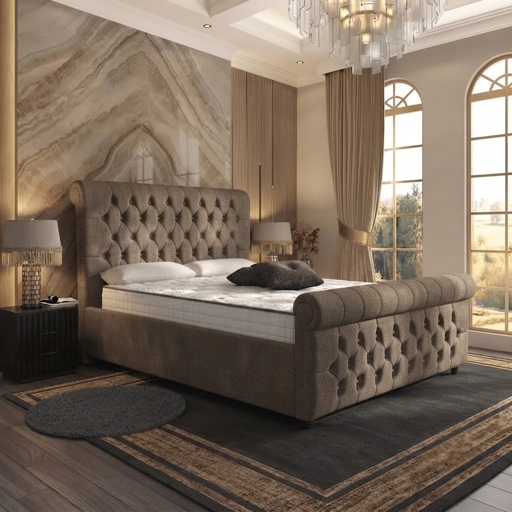 Buckingham Upholstered Ottoman Bed - Light Grey Plush Velvet