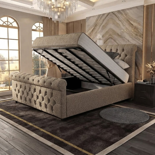 Buckingham Upholstered Ottoman Bed - Light Grey Plush Velvet
