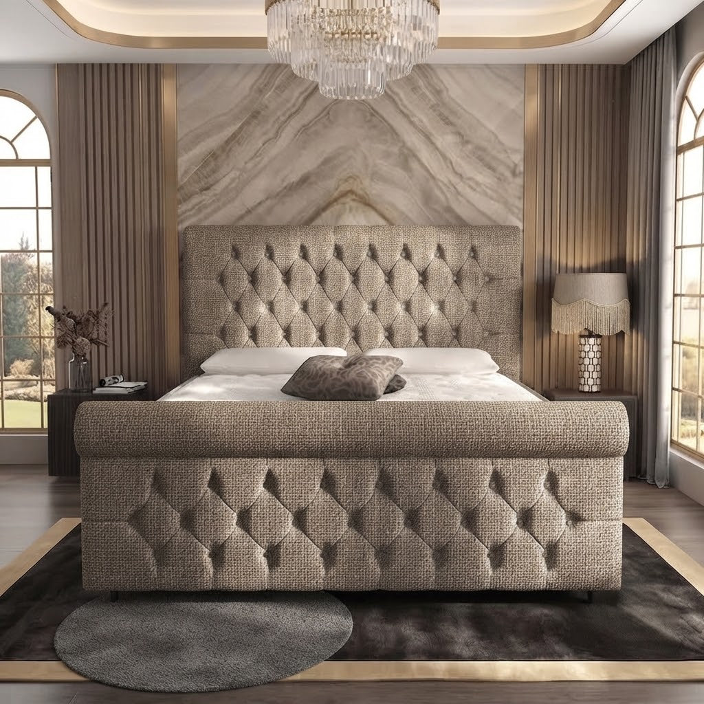 Buckingham Upholstered Ottoman Bed - Light Grey Plush Velvet