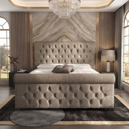 Buckingham Upholstered Ottoman Bed - Light Grey Plush Velvet