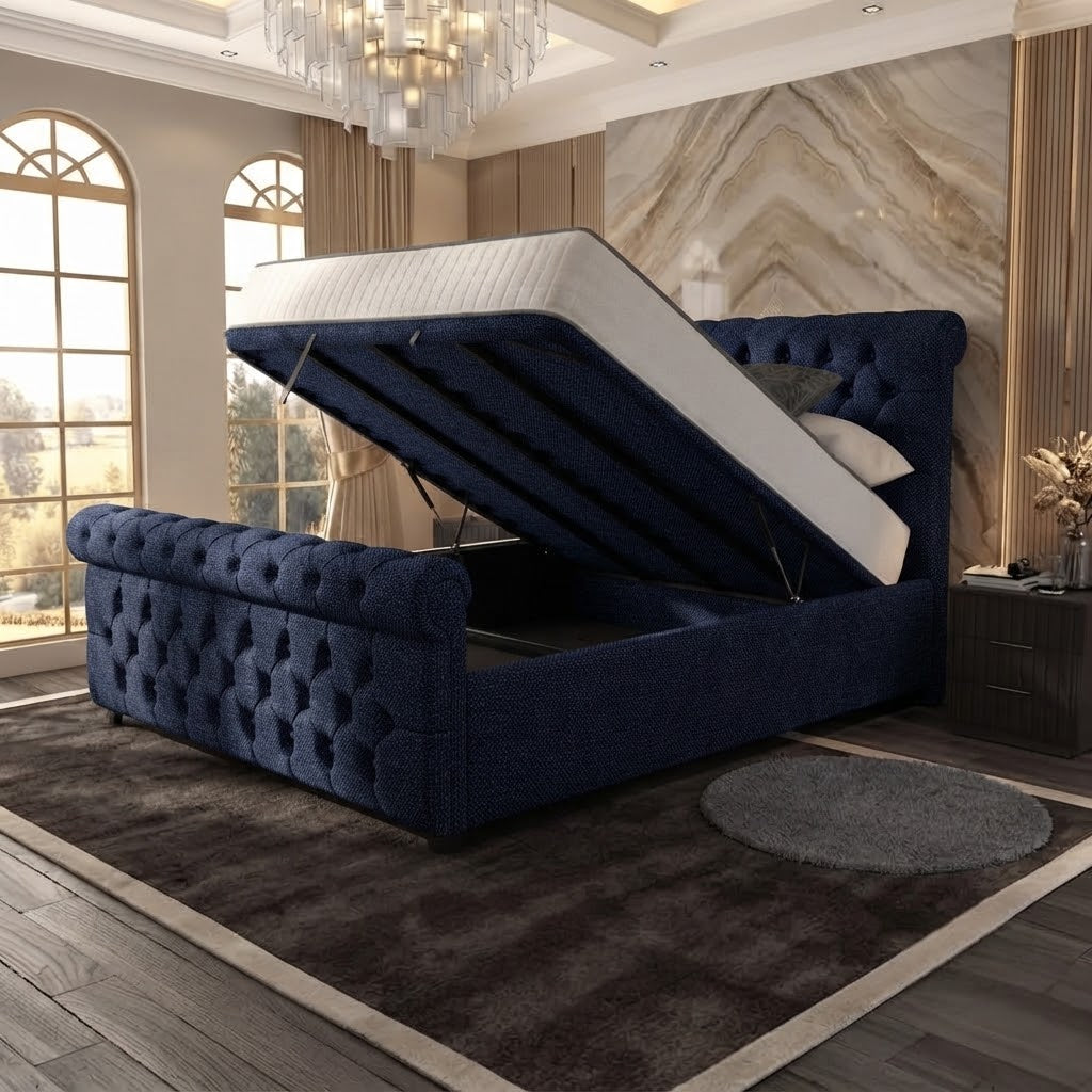 Buckingham Upholstered Ottoman Bed - Midnight Linen