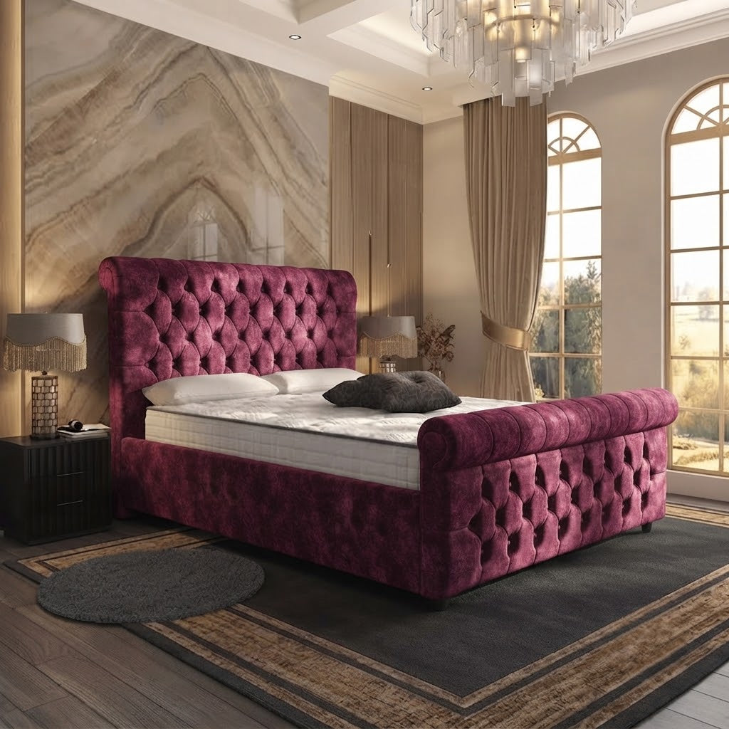 Buckingham Upholstered Ottoman Bed - Purple Plush Velvet