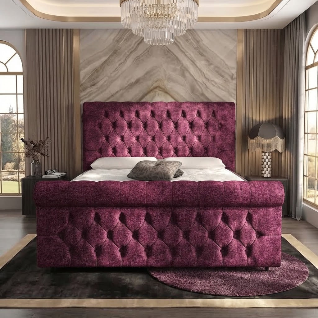 Buckingham Upholstered Ottoman Bed - Purple Plush Velvet