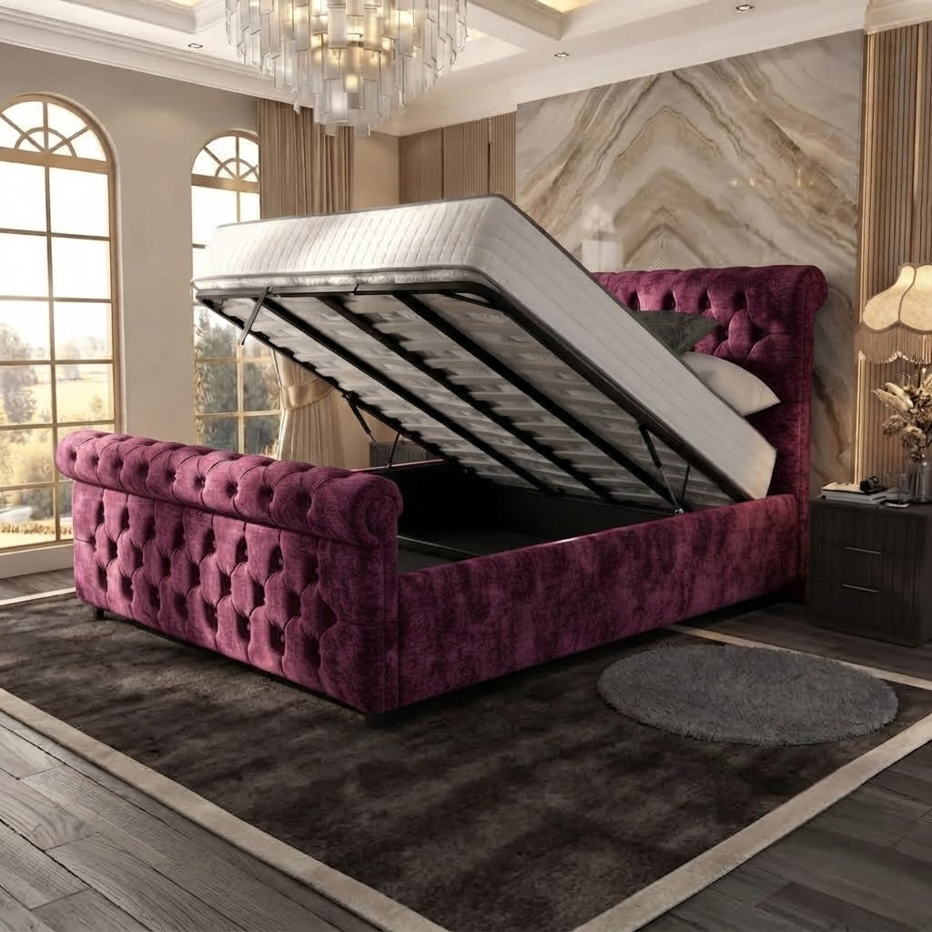 Buckingham Upholstered Ottoman Bed - Purple Plush Velvet