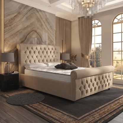 Buckingham Upholstered Ottoman Bed - Putty Linen