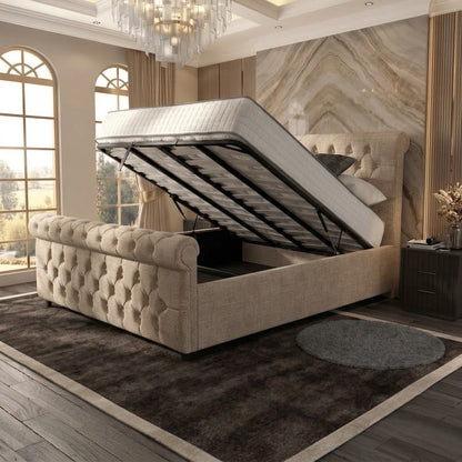 Buckingham Upholstered Ottoman Bed - Putty Linen