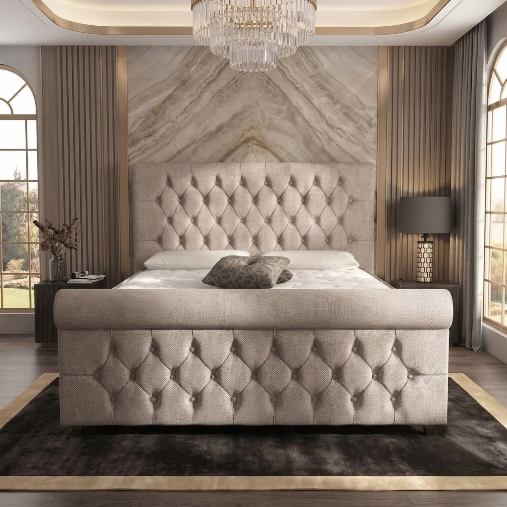 Buckingham Upholstered Ottoman Bed - Putty Linen