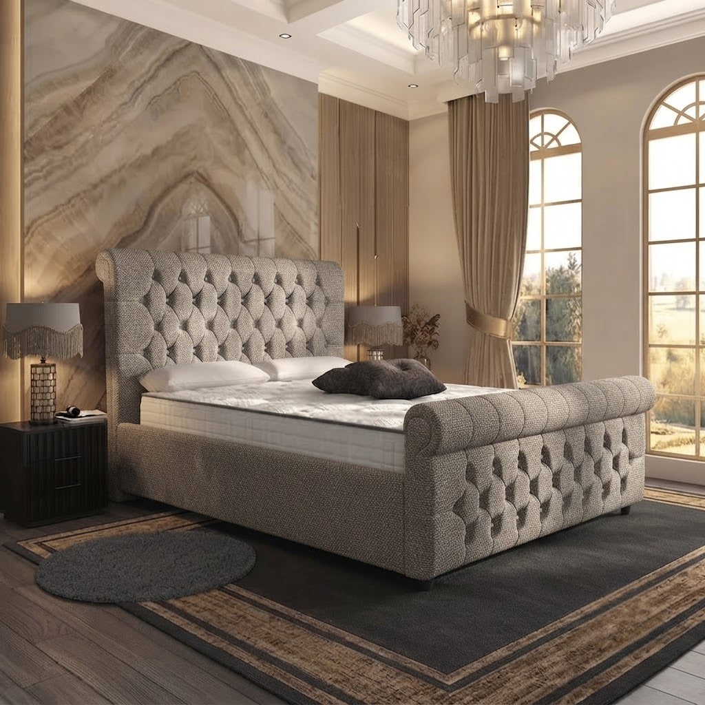 Buckingham Upholstered Ottoman Bed - Putty Plush Velvet