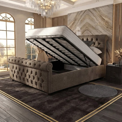 Buckingham Upholstered Ottoman Bed - Putty Plush Velvet