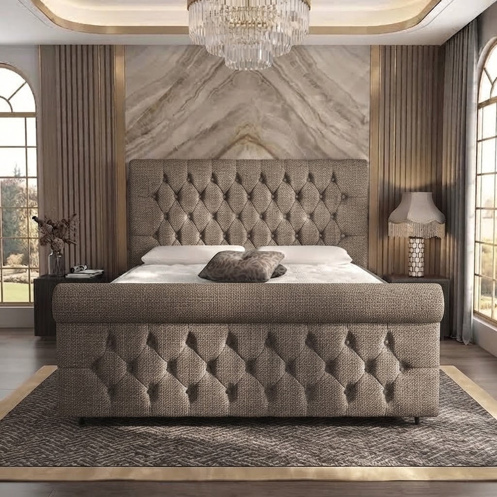 Buckingham Upholstered Ottoman Bed - Putty Plush Velvet