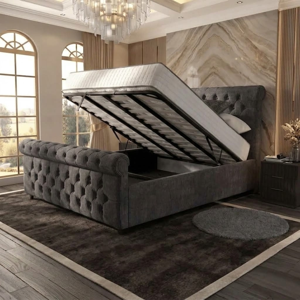 Buckingham Upholstered Ottoman Bed - Silver Naples
