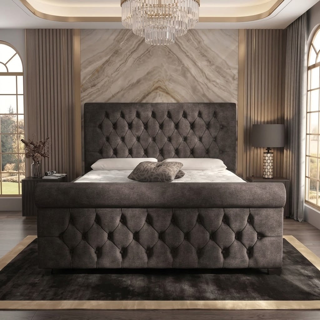 Buckingham Upholstered Ottoman Bed - Silver Naples