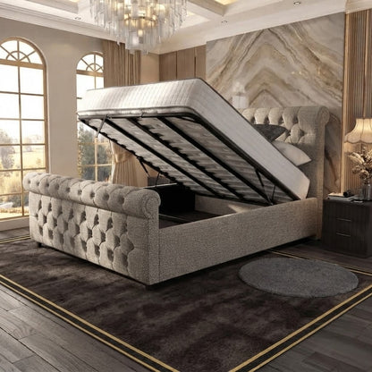 Buckingham Upholstered Ottoman Bed - Silver Plush Velvet