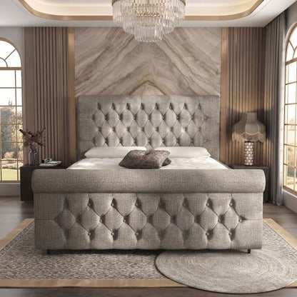 Buckingham Upholstered Ottoman Bed - Silver Plush Velvet