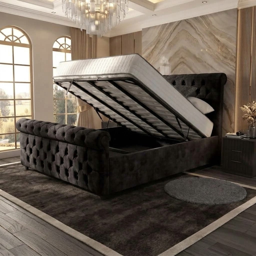 Buckingham Upholstered Ottoman Bed - Slate Grey Naples