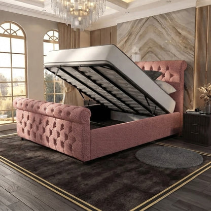 Buckingham Upholstered Ottoman Bed - Soft Pink Plush Velvet
