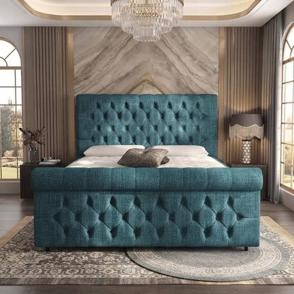 Buckingham Upholstered Ottoman Bed - Teal Linen