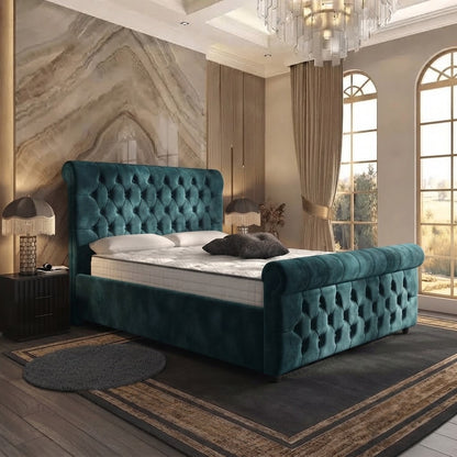 Buckingham Upholstered Ottoman Bed - Teal Plush Velvet