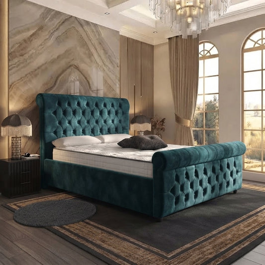 Buckingham Upholstered Ottoman Bed - Teal Plush Velvet