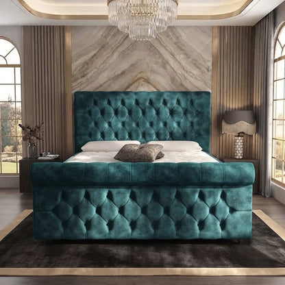 Buckingham Upholstered Ottoman Bed - Teal Plush Velvet