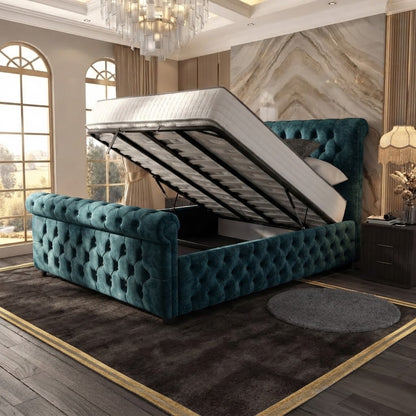 Buckingham Upholstered Ottoman Bed - Teal Plush Velvet