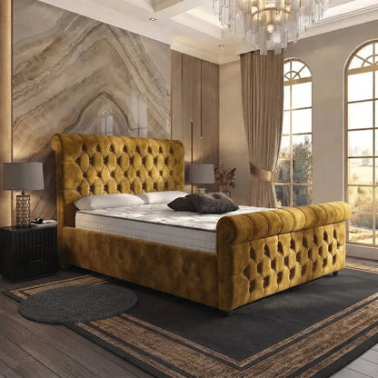 Buckingham Upholstered Ottoman Bed - Tumeric Plush Velvet