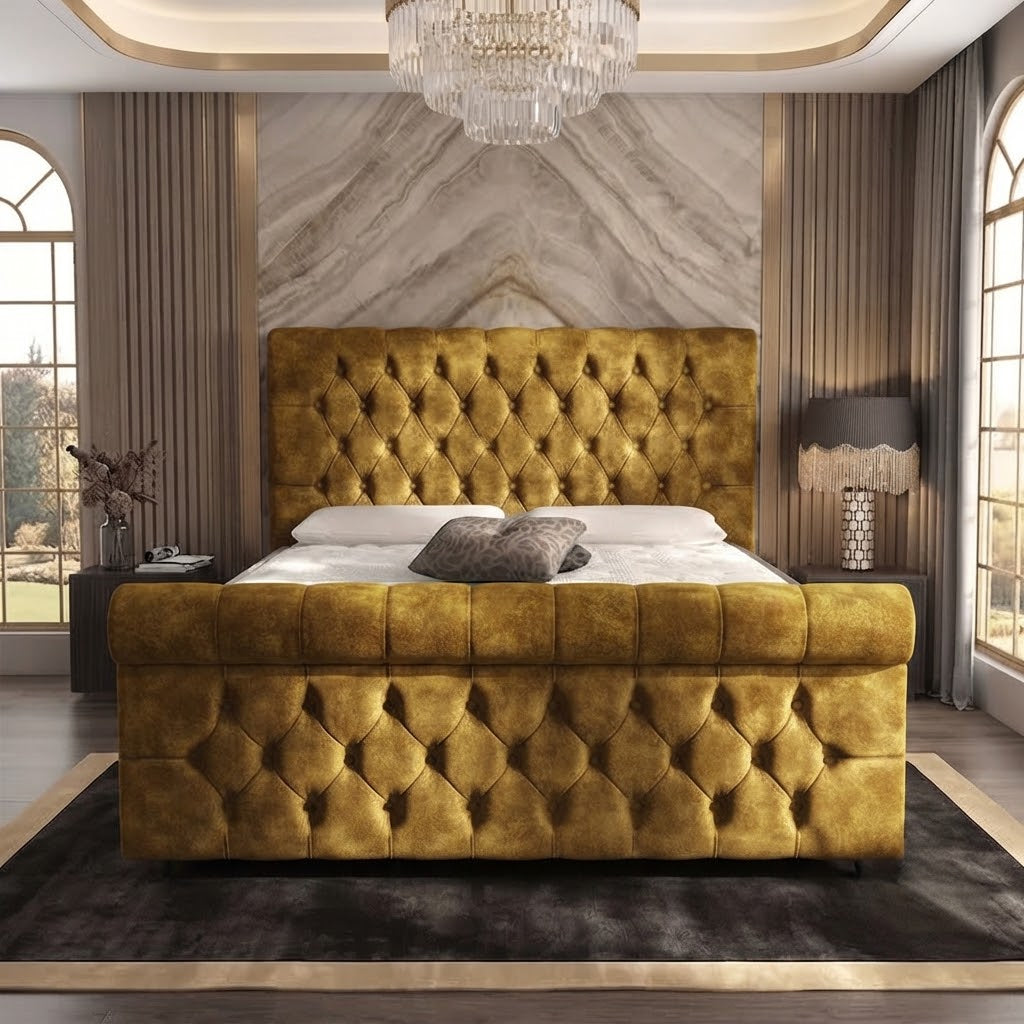 Buckingham Upholstered Ottoman Bed - Tumeric Plush Velvet