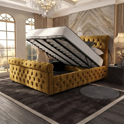 Buckingham Upholstered Ottoman Bed - Tumeric Plush Velvet
