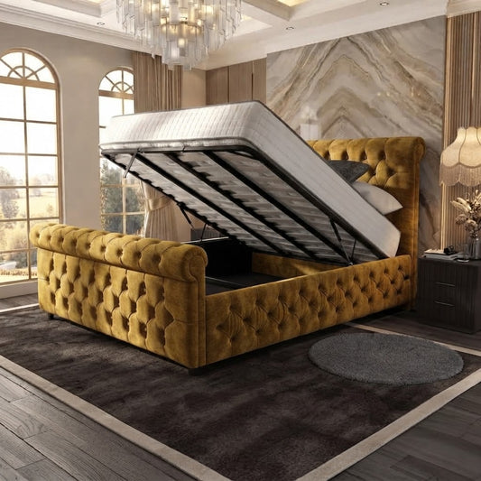 Buckingham Upholstered Ottoman Bed - Tumeric Plush Velvet