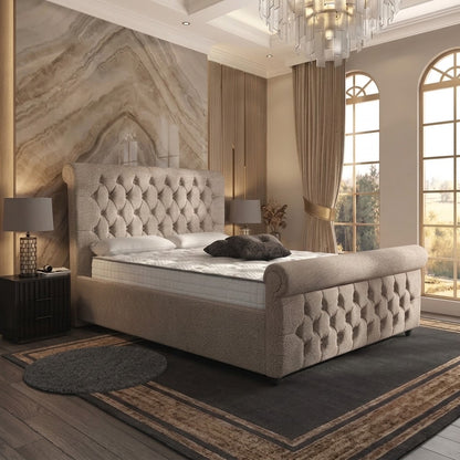 Buckingham Upholstered Ottoman Bed - Wheat Linen