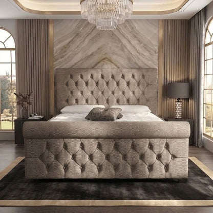 Buckingham Upholstered Ottoman Bed - Wheat Linen