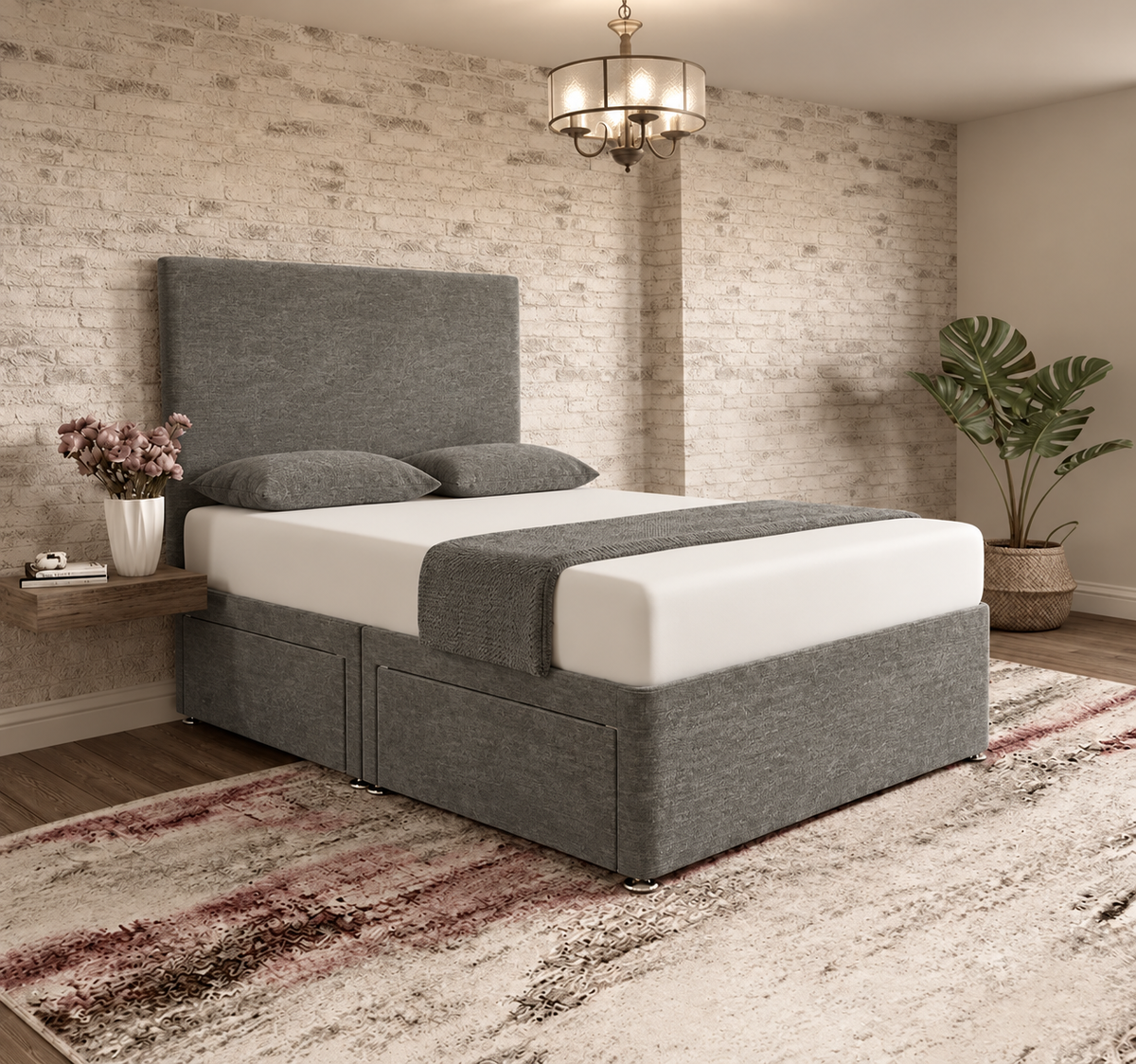 Classic Divan Bed - Charcoal Chenille