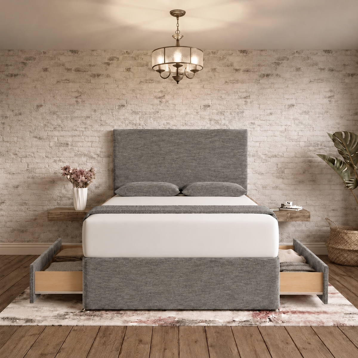 Classic Divan Bed - Charcoal Chenille