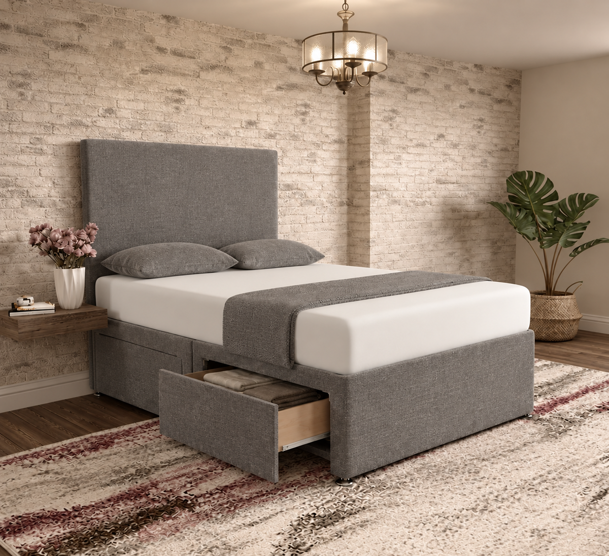 Classic Divan Bed - Graphite Linen