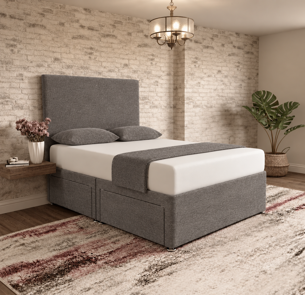Classic Divan Bed - Graphite Linen