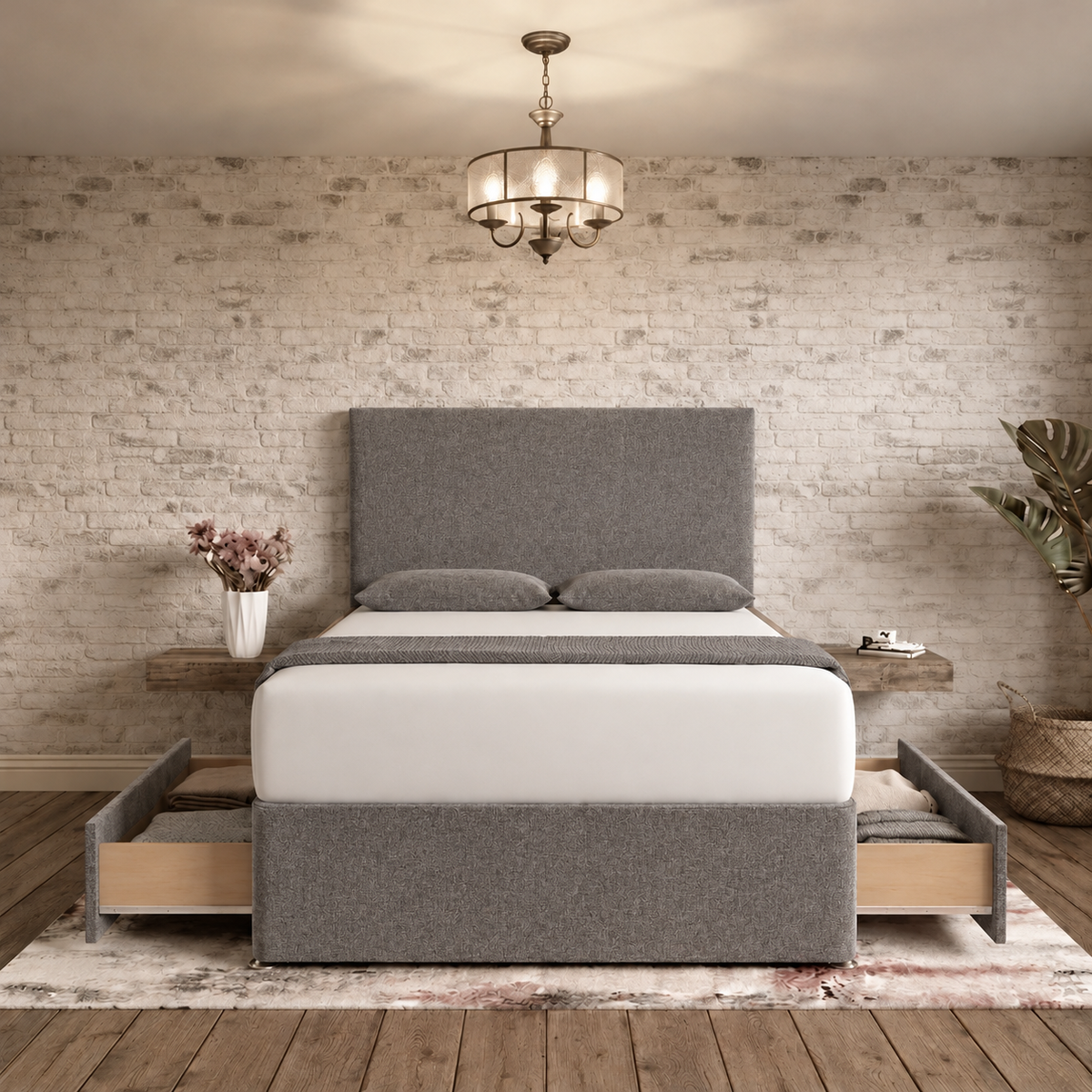Classic Divan Bed - Graphite Linen