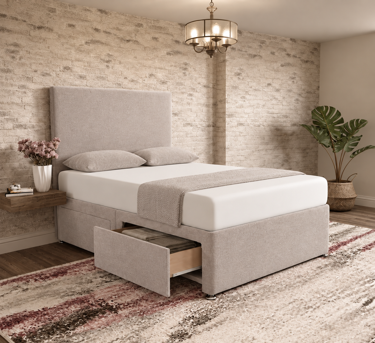 Classic Divan Bed - Putty Linen