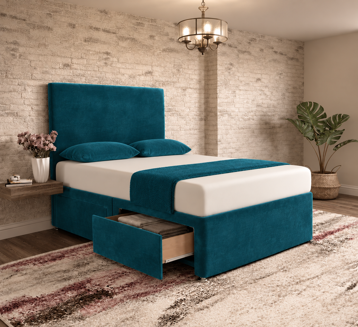 Classic Divan Bed - Teal Plush Velvet