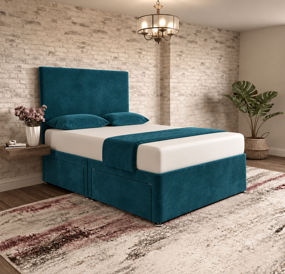 Classic Divan Bed - Teal Plush Velvet