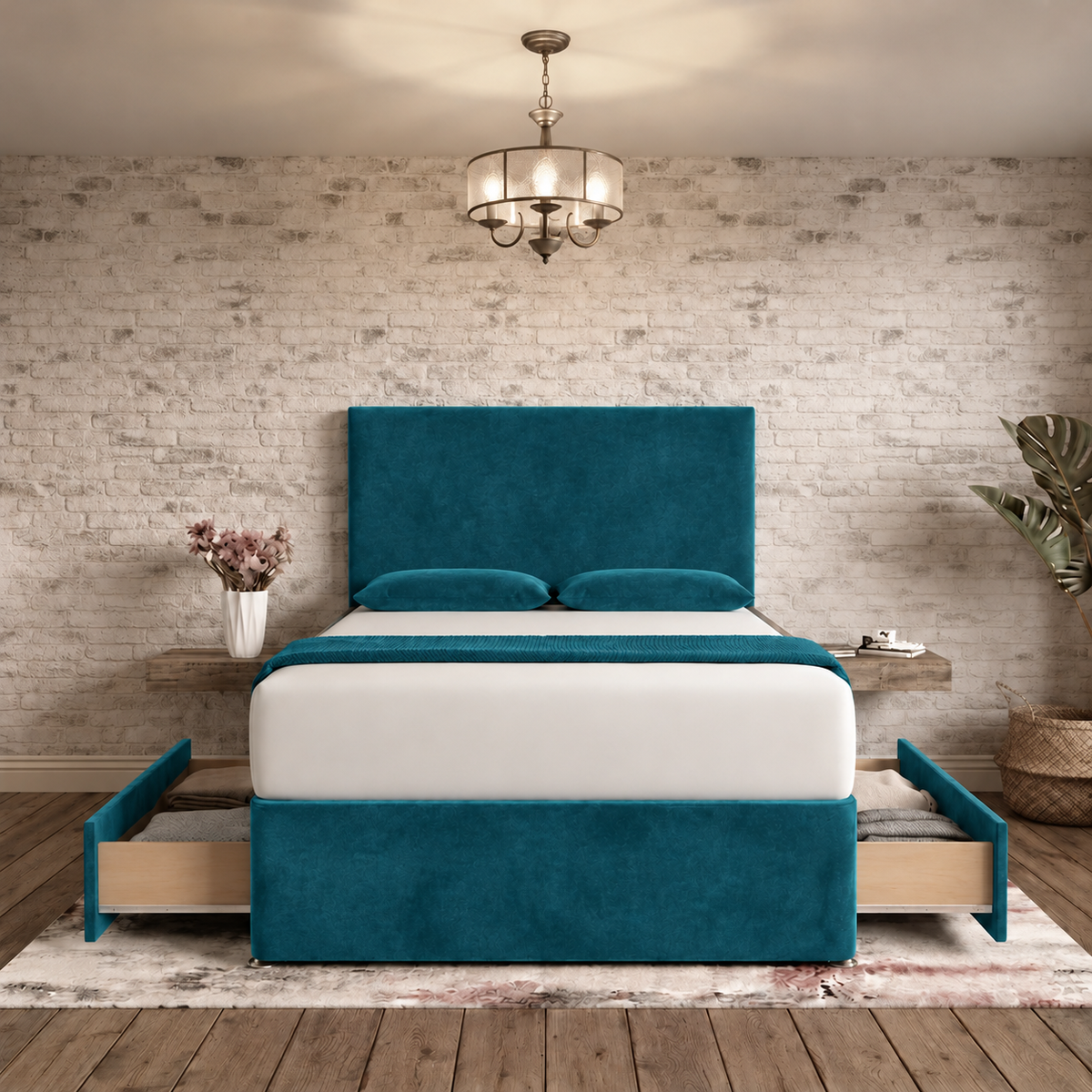Classic Divan Bed - Teal Plush Velvet