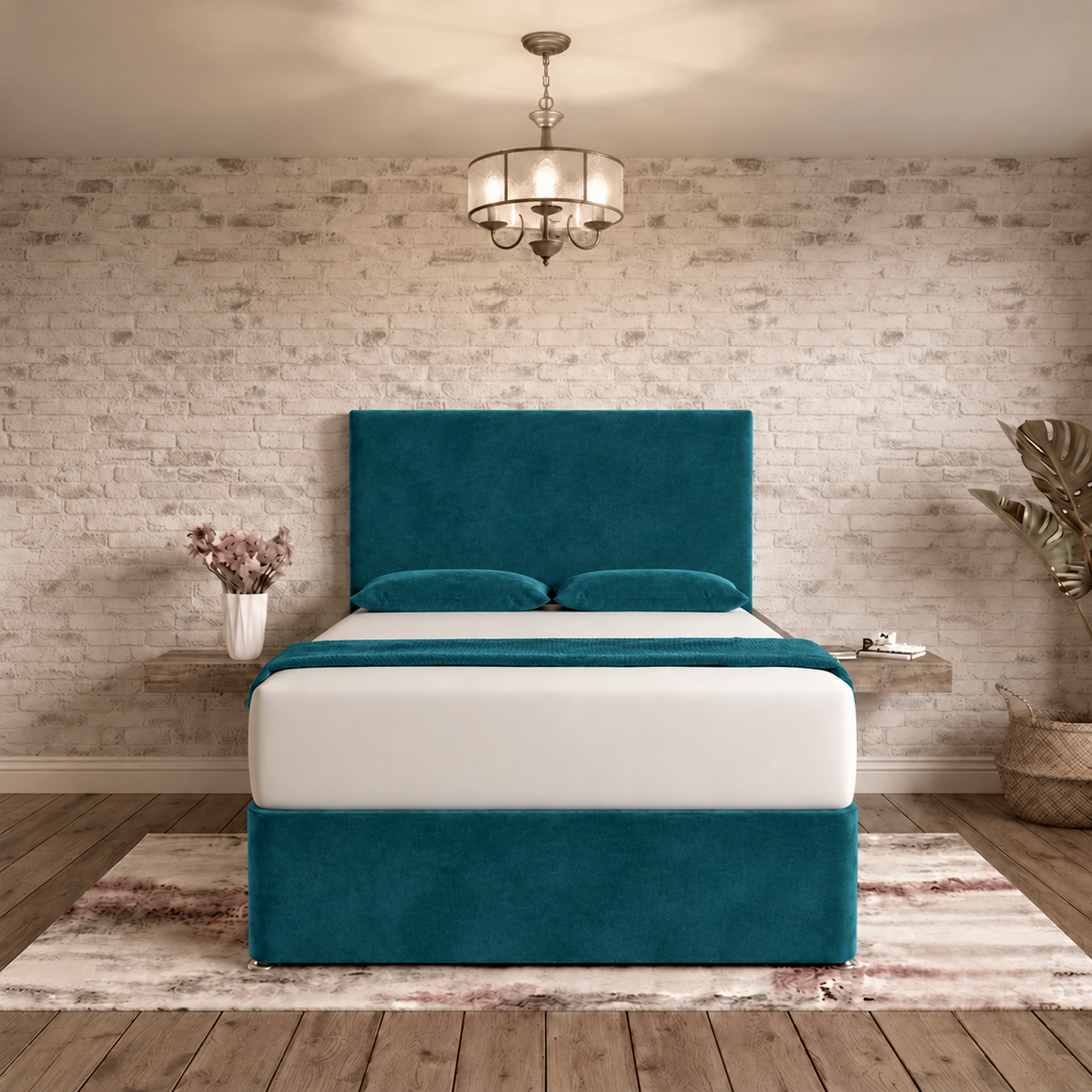 Classic Divan Bed - Teal Plush Velvet