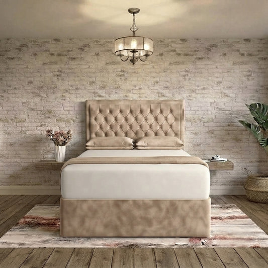 Crown Chesterfield Divan Bed - Beige Plush Velvet