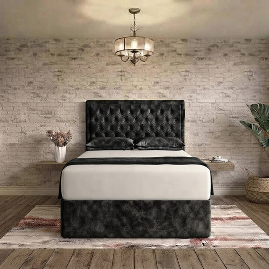 Crown Chesterfield Divan Bed - Black Chenille
