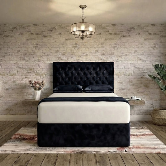 Crown Chesterfield Divan Bed - Black Plush Velvet