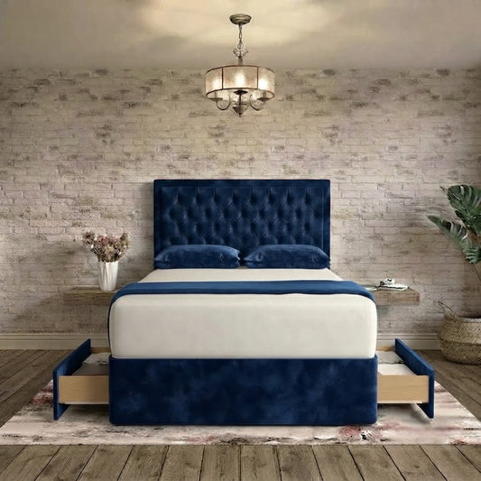 Crown Chesterfield Divan Bed - Blue Plush Velvet