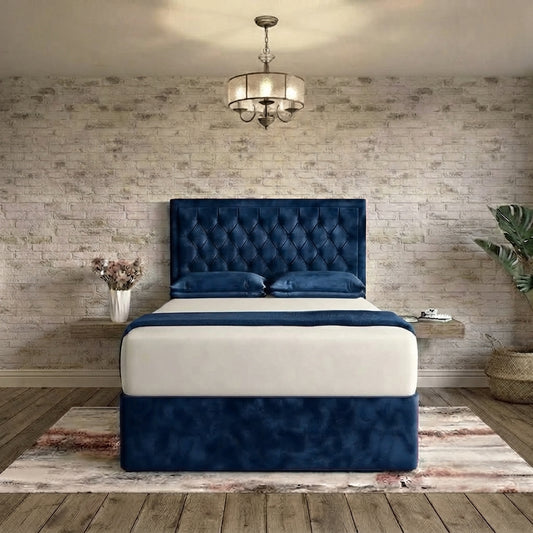 Crown Chesterfield Divan Bed - Blue Plush Velvet