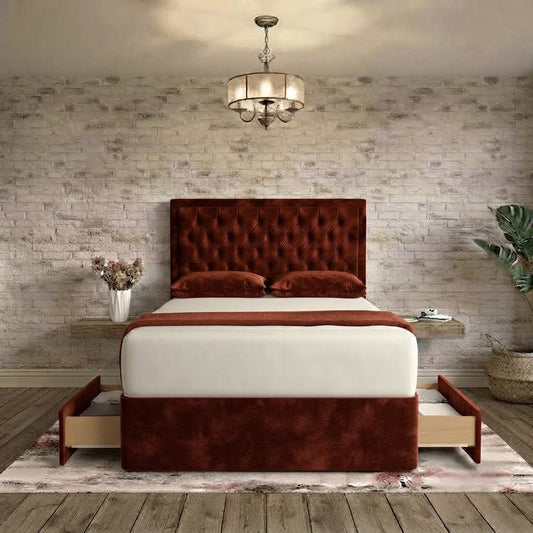 Crown Chesterfield Divan Bed - Burgundy Plush Velvet